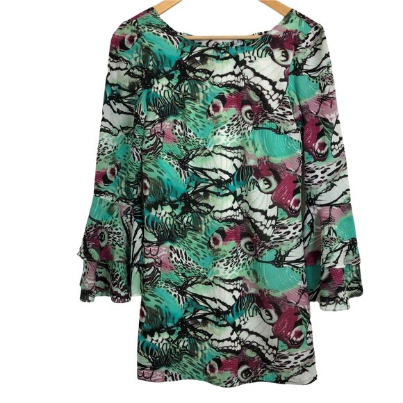 Gianni Bini Dresses & Skirts - Gianni Bini Mini Dress Tunic XS Tiered Bell Sleeves Abstract Butterfly Wings